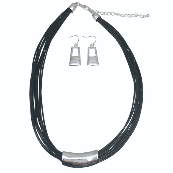 Pendant Necklace Black Cords w/Earrings - Picture 2 of 4